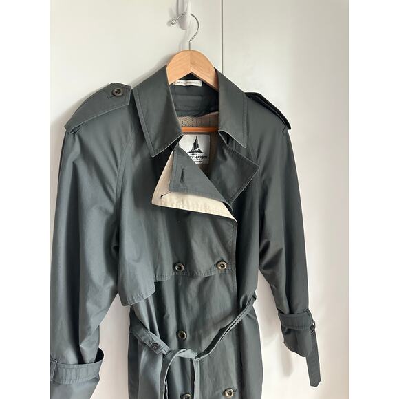 Vintage Womens Trench Coat Size 8  Grey Lined Classic Style Midi Classic - Picture 5 of 16